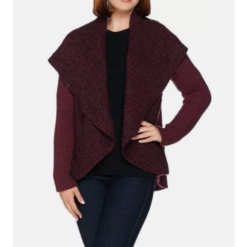 Lisa Rinna Collection Women Large Red‎ Maroon Wrap Cardigan Chunky Sweater
